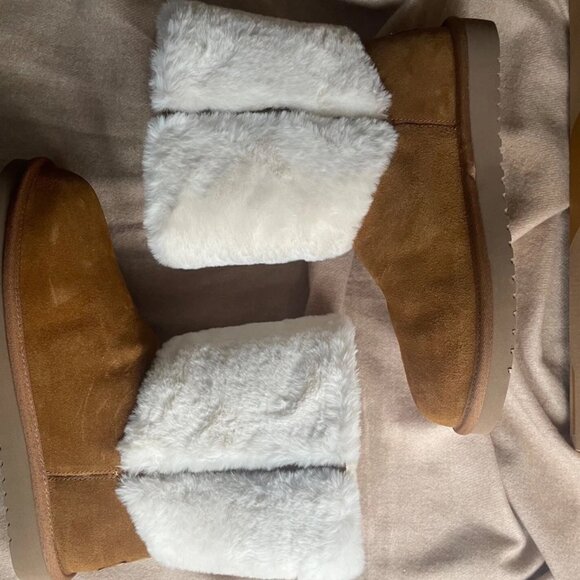 NEW KOOLABURRA BY UGG AUBREI SHORT CHESTNUT SUEDE FUR WOMEN'S BOOTS SIZE US 9 - Picture 6 of 13